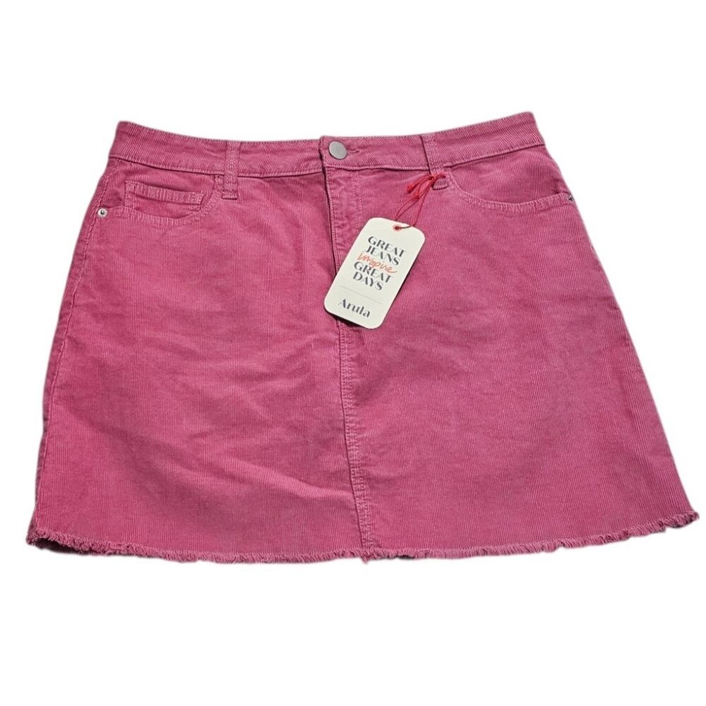 Arula Pink Corduroy Mini Skirt Raw Hem Size X (XL 10/12) Preppy